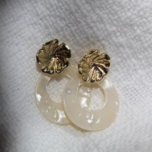Gold Flower and White Acrylic Earrings
